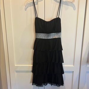 Sweet Storm Black Tiered Mini Dress with Silver Band